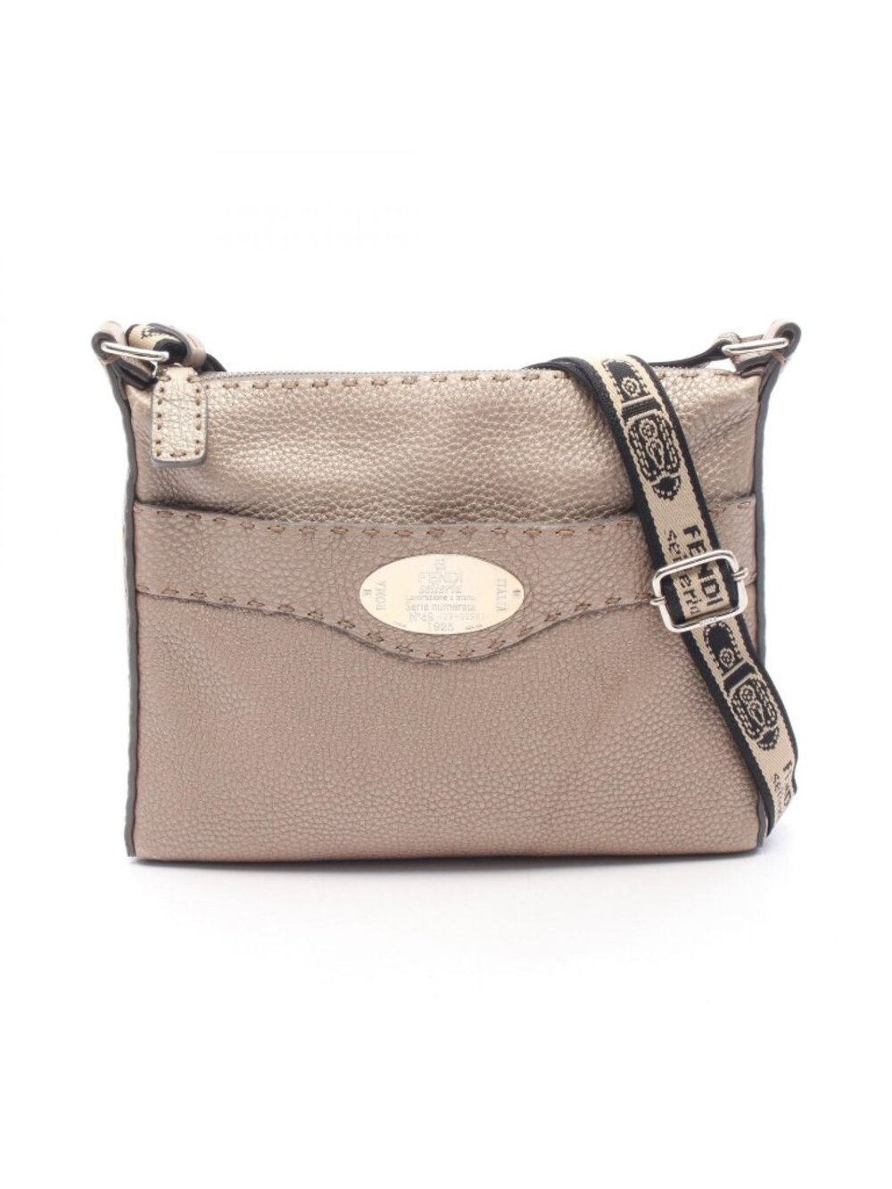 Fendi Shoulder Bag Selleria Metallic Champagne Gold Black Leather